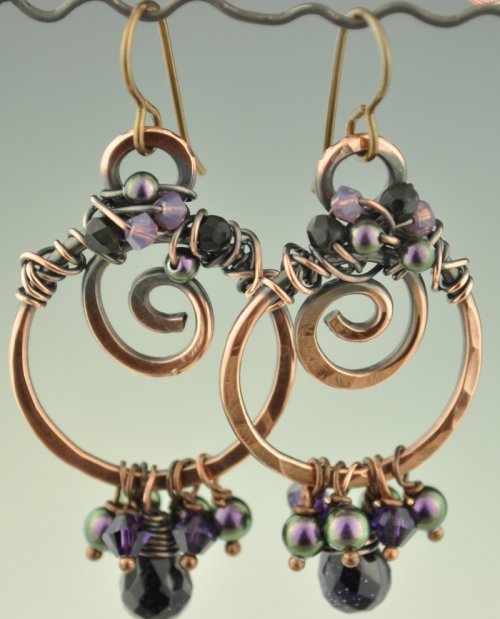 Tracy Stanley's Let's Dance Earrings - , Contemporary Wire Jewelry, Coiling, Coiling Wire, Wire Coiling, Loops, Wire Loop, Wrapped Wire Loop, Spirals, Wire Spiral, Spiral Wire Wrap, Oxidizing Wire, Oxidizing, Antiquing Wire, Antiquing, Wire Wrapping, Wrapping, Wire Wrapping Jewelry, add dangles at the bottoms